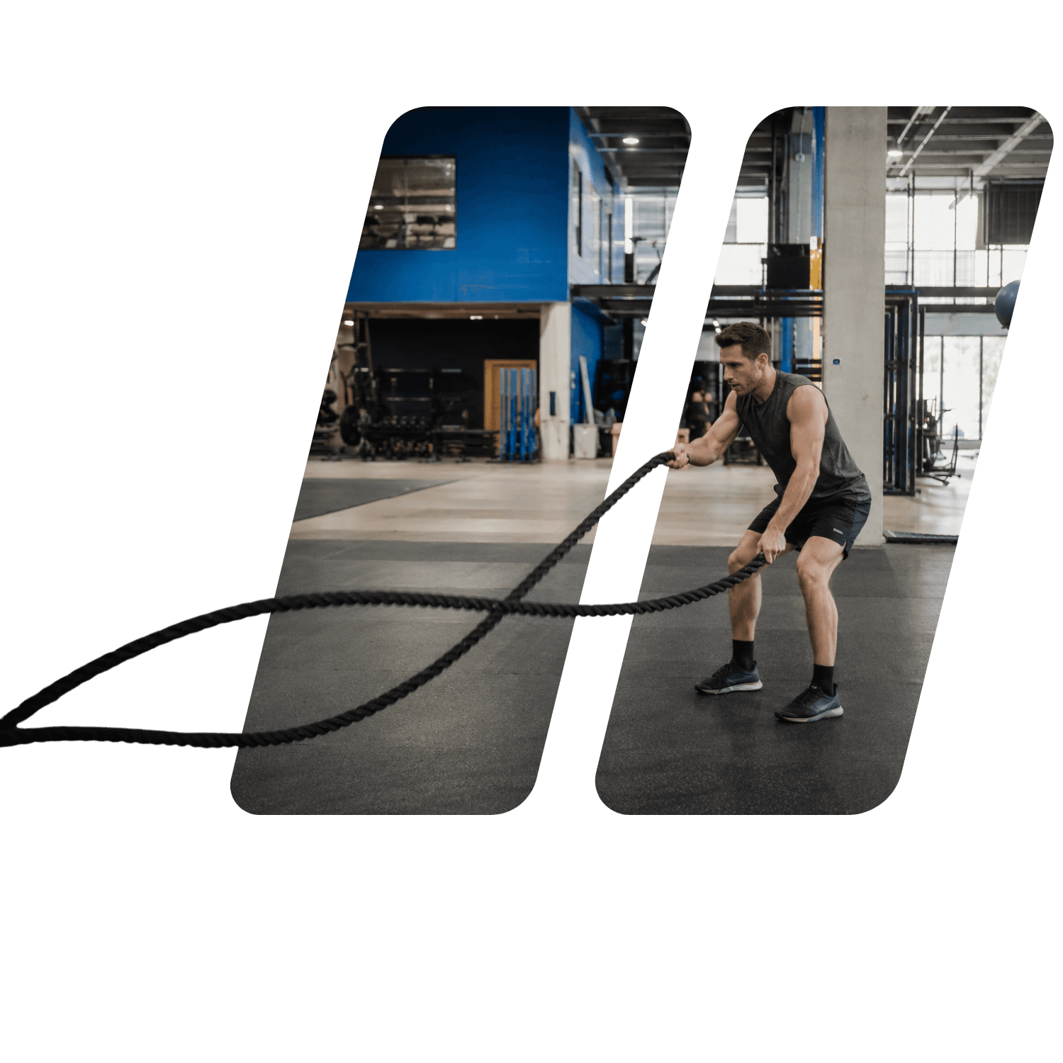 Athlete training with battle ropes in a modern gym